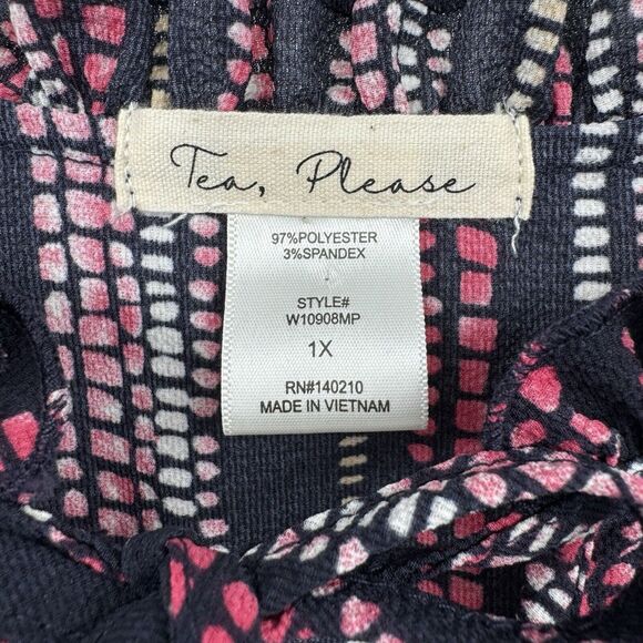 Tea Please Peasant Womens 1X Pink Black dots Balloon Sleeves Boho Blouse Top - Picture 6 of 10